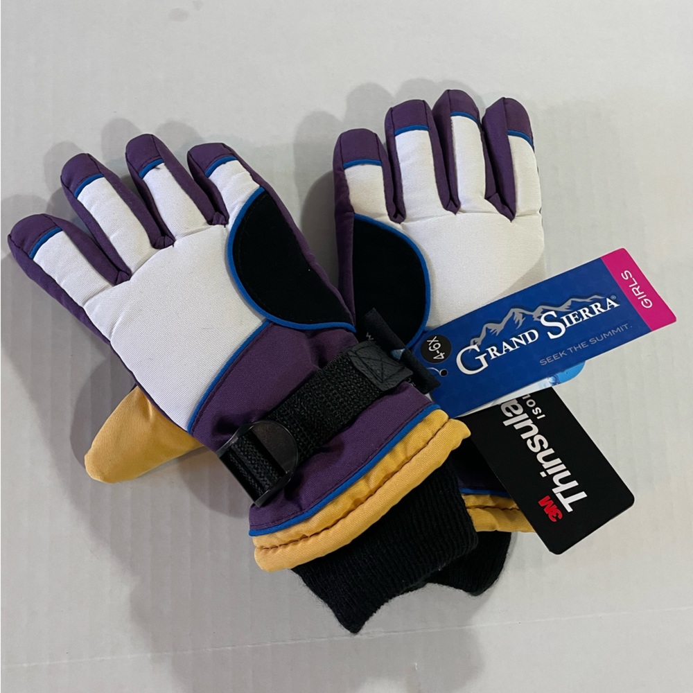 Thinsulate 3M Grand Sierra Purple Kids Fleece Gloves Waterproof. Grip Palm Patch